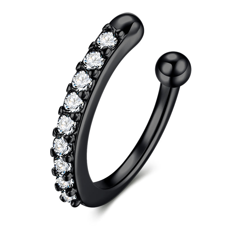 Black Semi - ring with diamonds ear clip