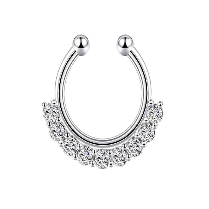 Edge Nine White Diamond Fake Nose Ring Hoop