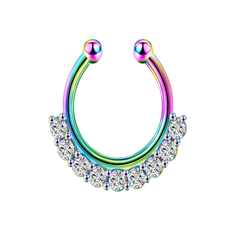 Edge Nine White Diamond Fake Nose Ring Hoop