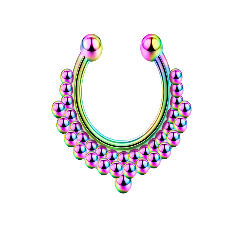Double Row Beads Fake Nose Ring Hoop