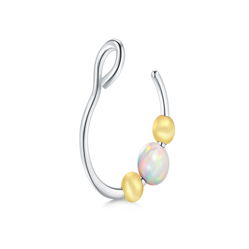Small Circle Single Opal Fake Nose Ring Hoop