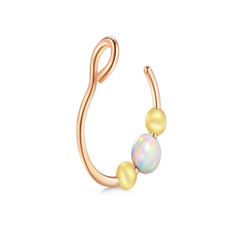 Small Circle Single Opal Fake Nose Ring Hoop