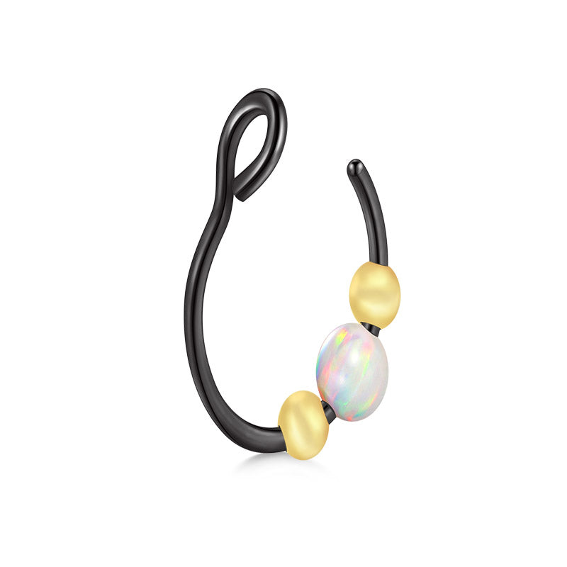 Small Circle Single Opal Fake Nose Ring Hoop