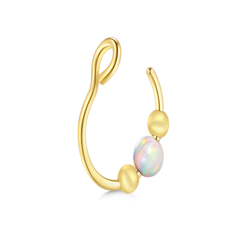 Small Circle Single Opal Fake Nose Ring Hoop