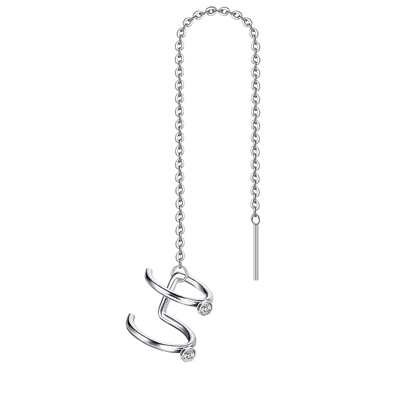 Silver Parallel bars ear cuff and chain