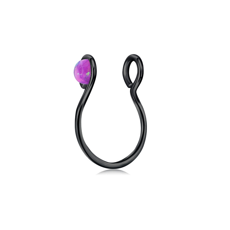 Small Circle Imitation Opal Fake Nose Ring Hoop