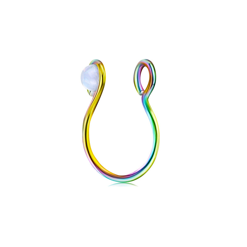 Small Circle Imitation Opal Fake Nose Ring Hoop