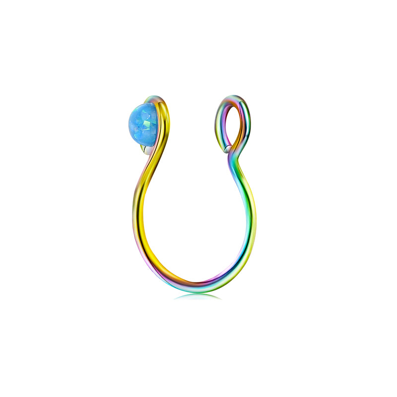 Small Circle Imitation Opal Fake Nose Ring Hoop