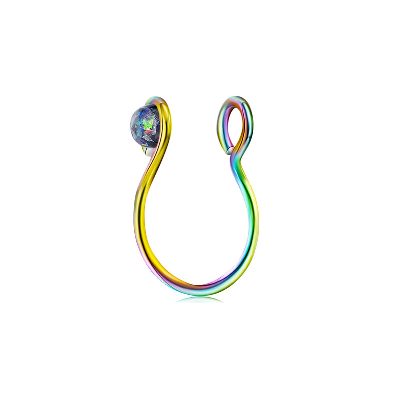 Small Circle Imitation Opal Fake Nose Ring Hoop