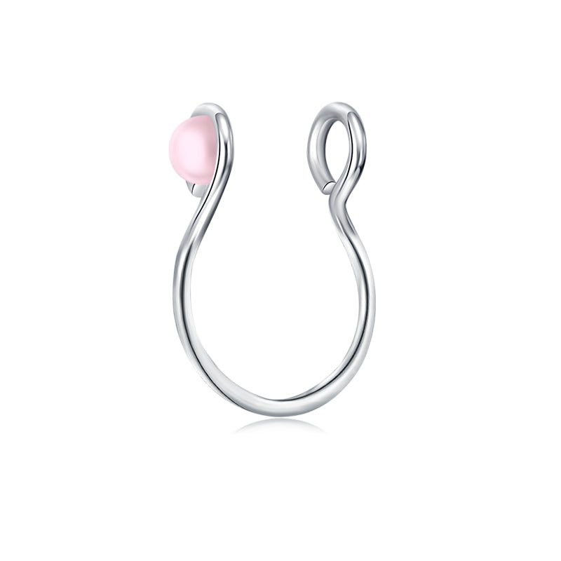 Two Small Circles Pink Pearls Fake Nose Ring Hoop