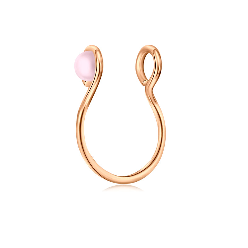 Two Small Circles Pink Pearls Fake Nose Ring Hoop