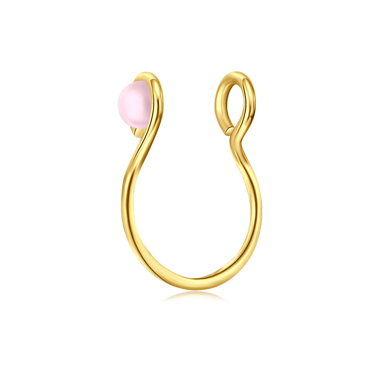 Two Small Circles Pink Pearls Fake Nose Ring Hoop