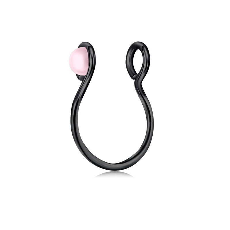 Two Small Circles Pink Pearls Fake Nose Ring Hoop