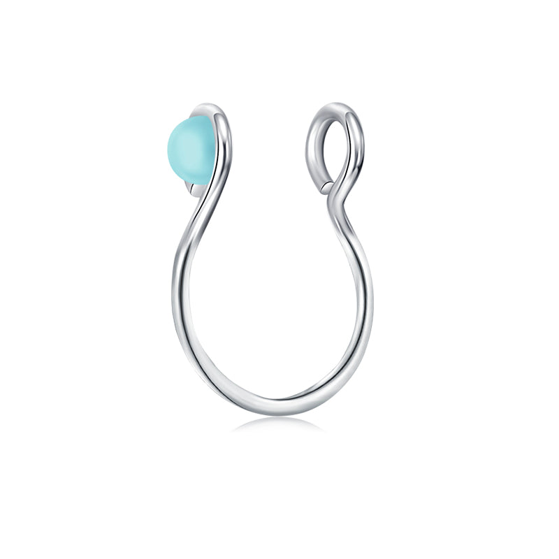 Two Small Circles Blue Pearls Fake Nose Ring Hoop