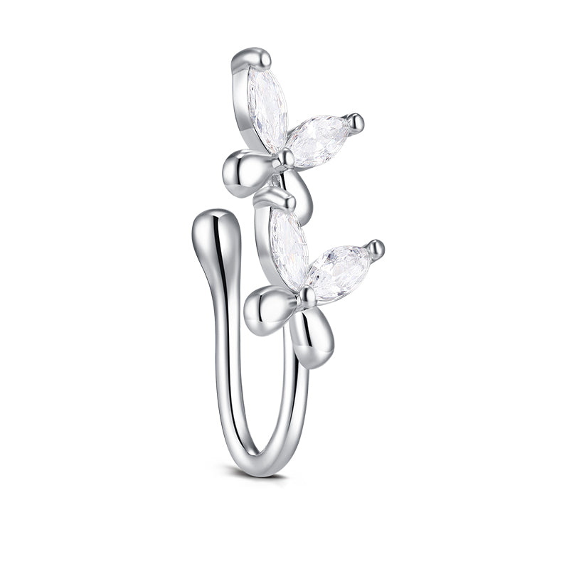 Spot drill Double Butterfly Fake Nose Ring Hoop