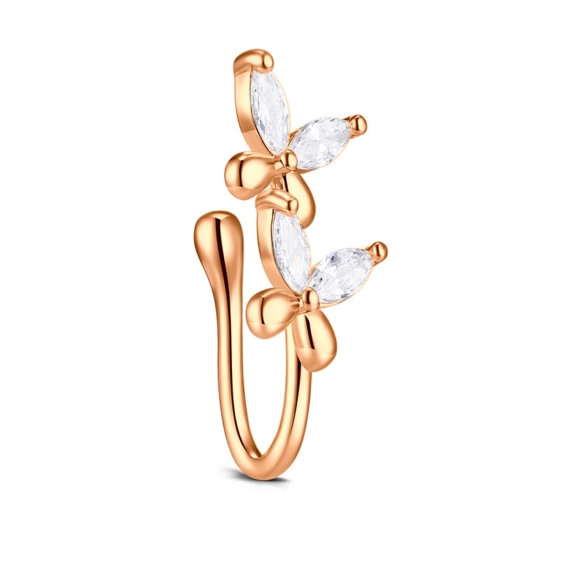 Spot drill Double Butterfly Fake Nose Ring Hoop