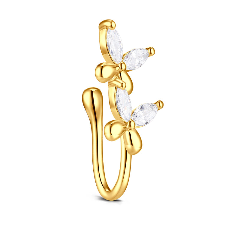 Spot drill Double Butterfly Fake Nose Ring Hoop