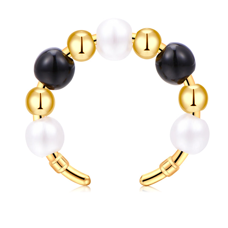 White Black Gold Bead ear clip