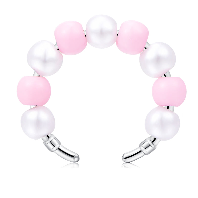 White Pink Bead ear clip