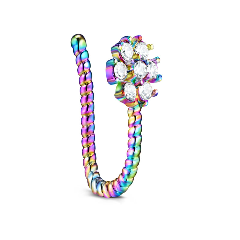 Twist Rod Point Drill Floret Fake Nose Ring Hoop