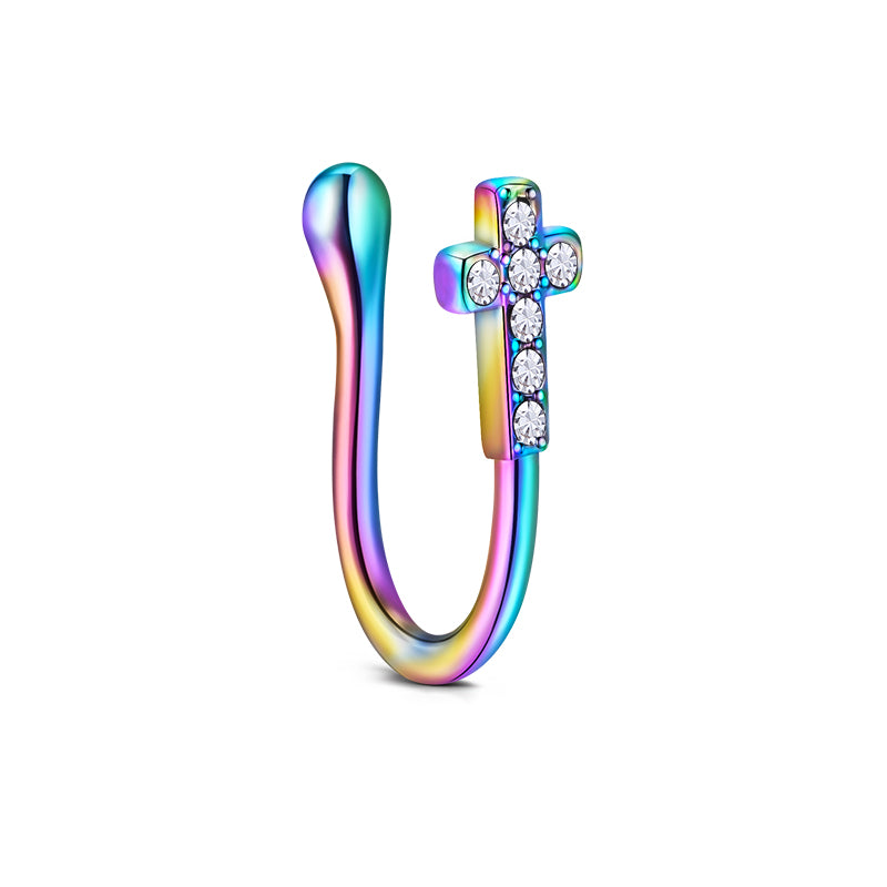 Cross Point Drill Fake Nose Ring Hoop