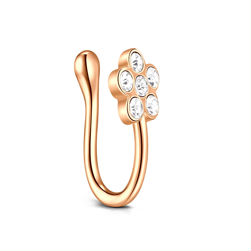 Six Point Diamond Flower Fake Nose Ring Hoop
