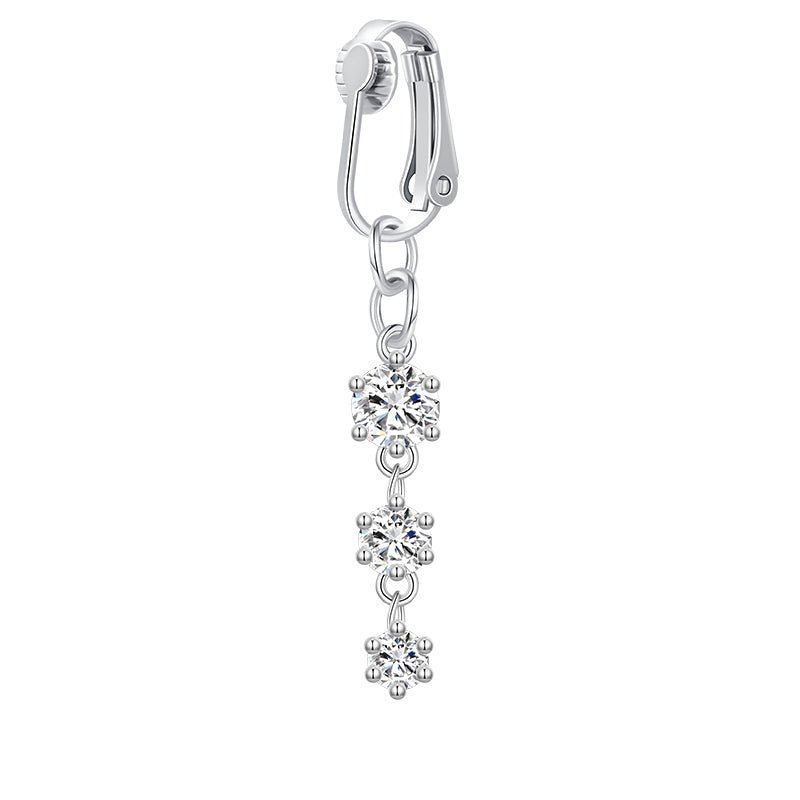 Three Round zirconium Sliver Long pendant ear cuff