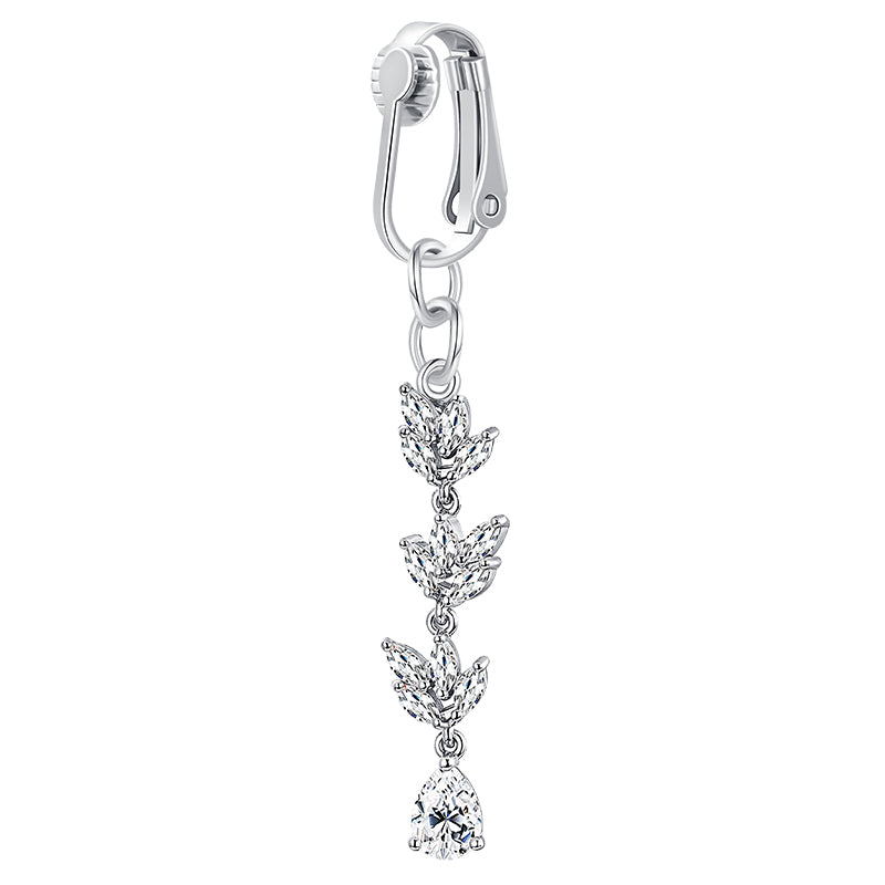 Three leaves Sliver Long pendant ear cuff