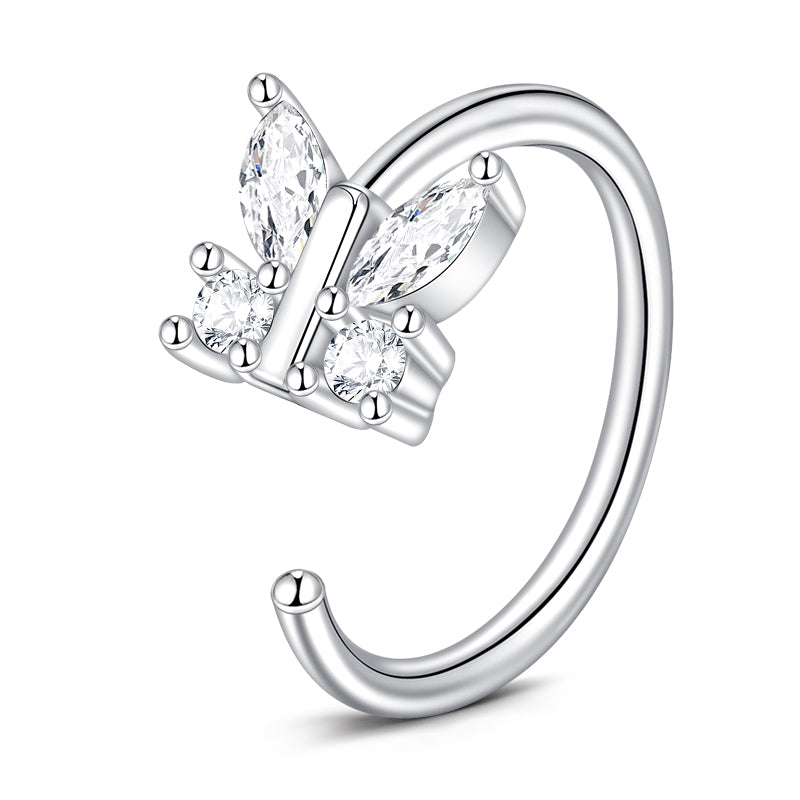Butterfly Diamond Nose Rings Hoop