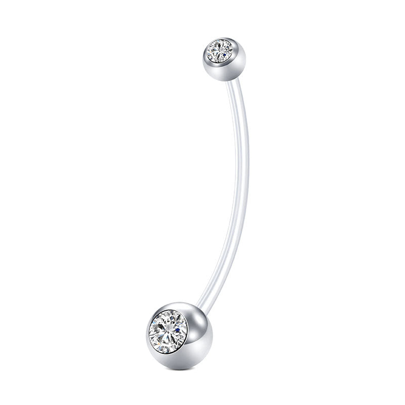 White Pregnancy Belly Rings CZ inlaid 14G 32MM