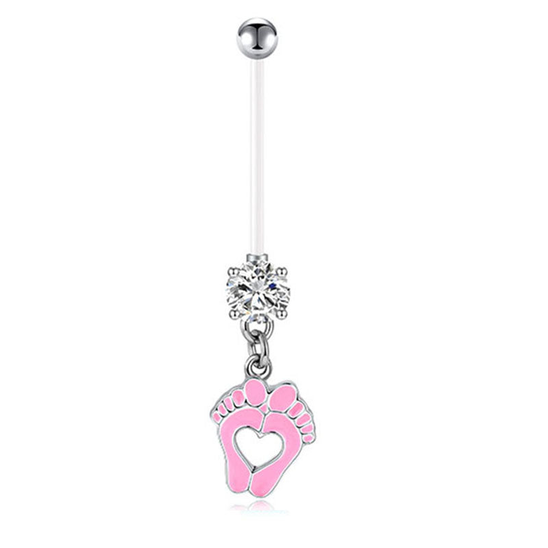 Pink CZ Feet Pregnancy Belly Ring 14G 32MM