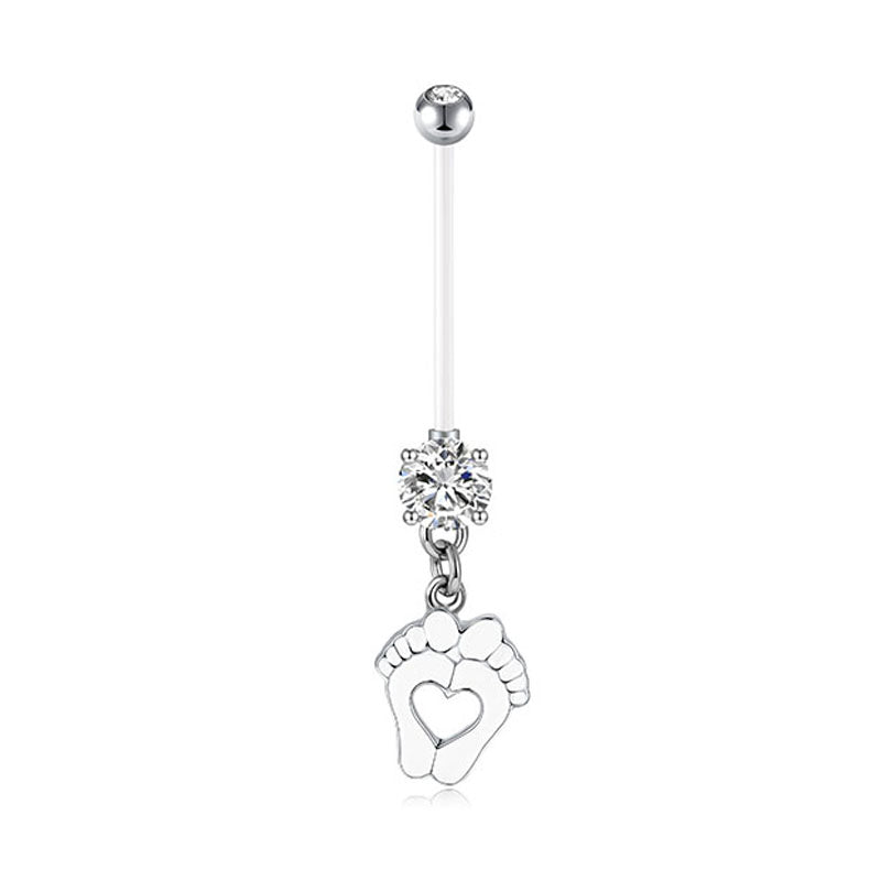 White Baby Foot Pregnancy Belly Ring 14G 32MM