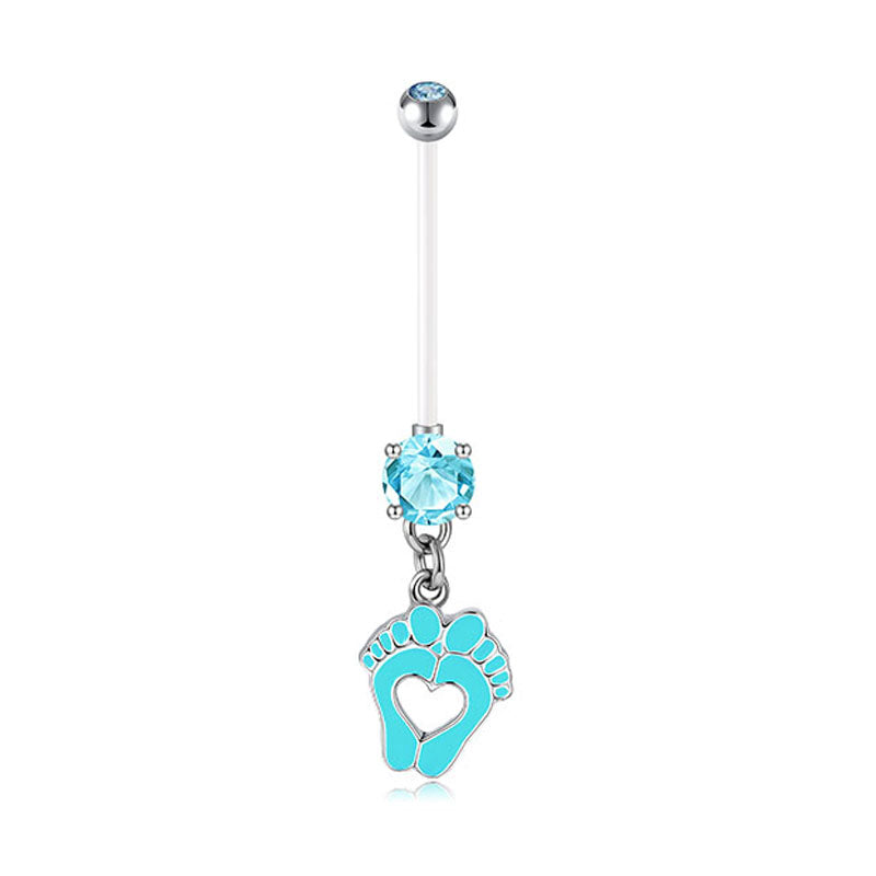 Sky Blue Baby Foot Pregnancy Belly Ring 14G 32MM