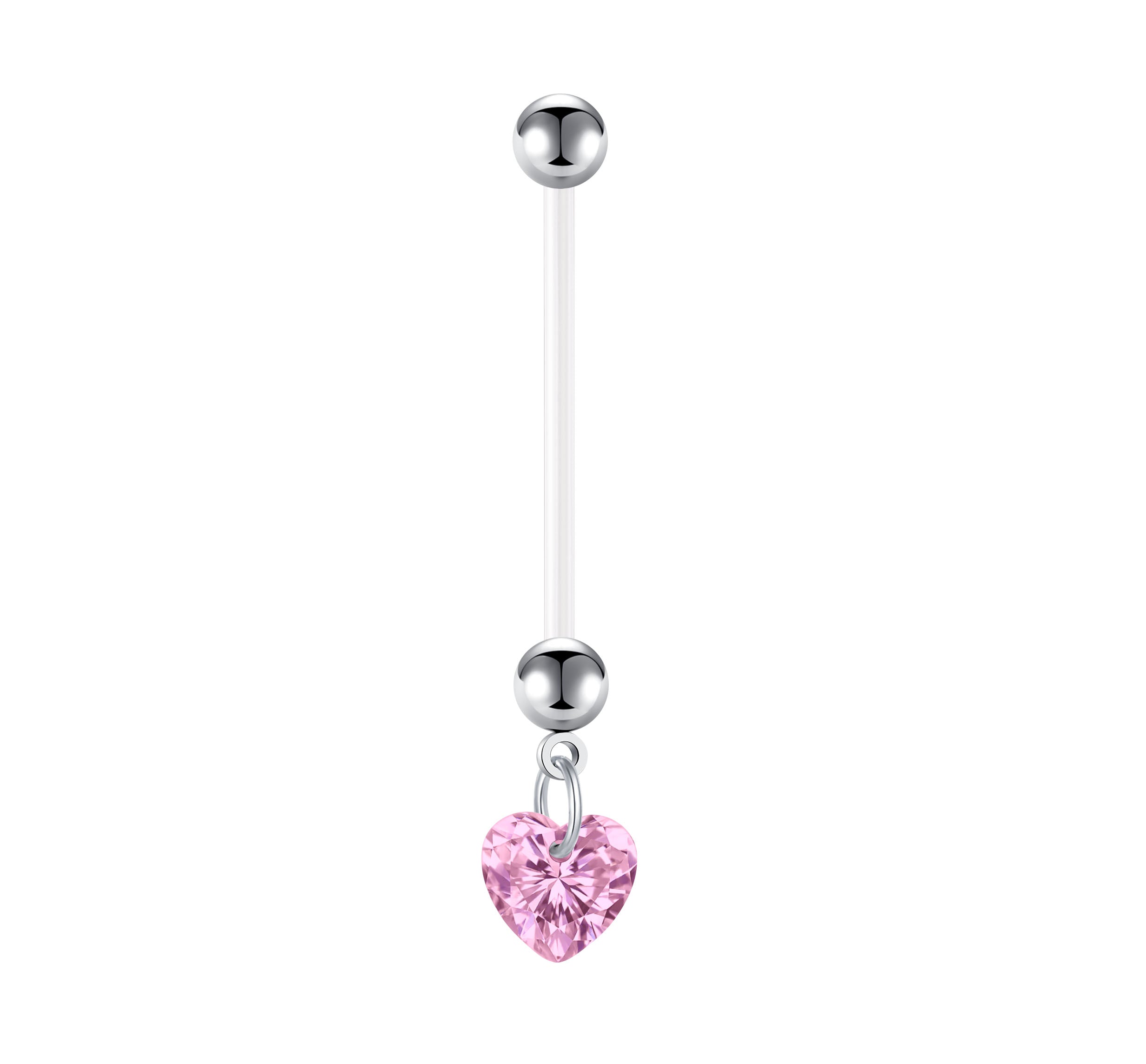 Pink Pregnancy Belly Rings 14G Heart CZ