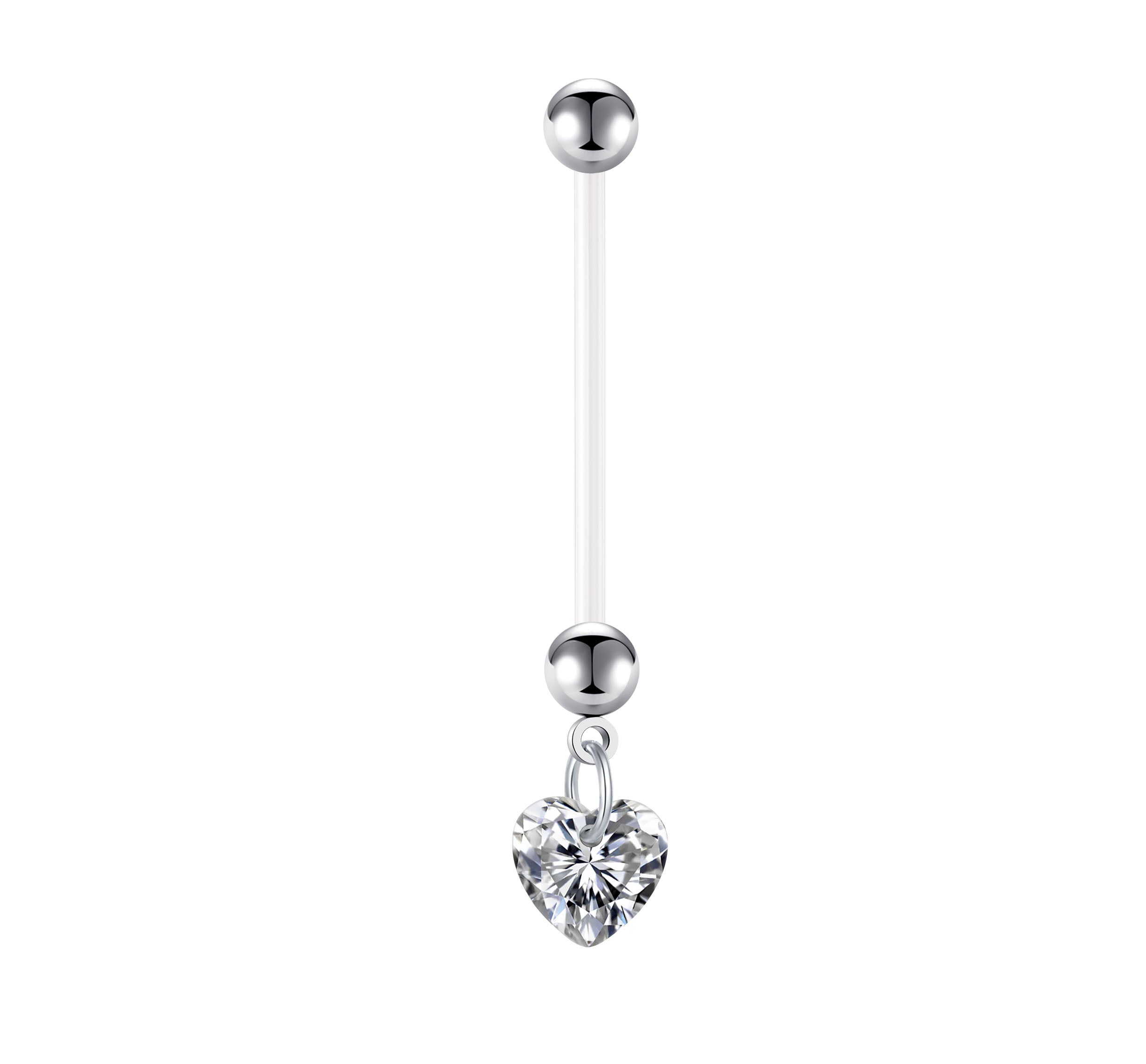 White Pregnancy Belly Rings 14G Heart CZ
