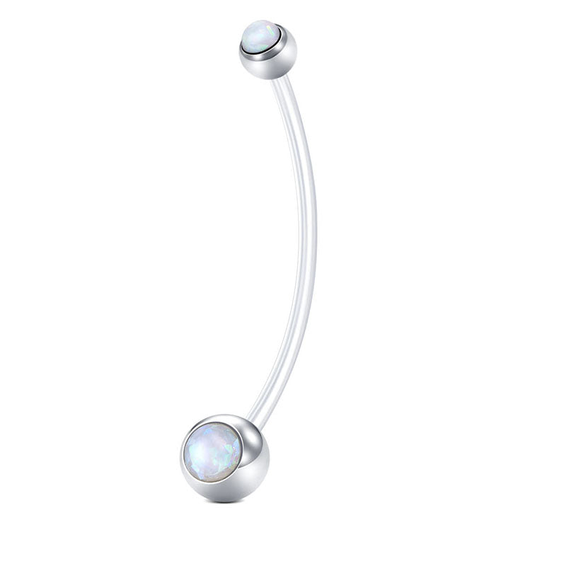 White Pregnancy Belly Rings 14G Synthetic Opal 38MM