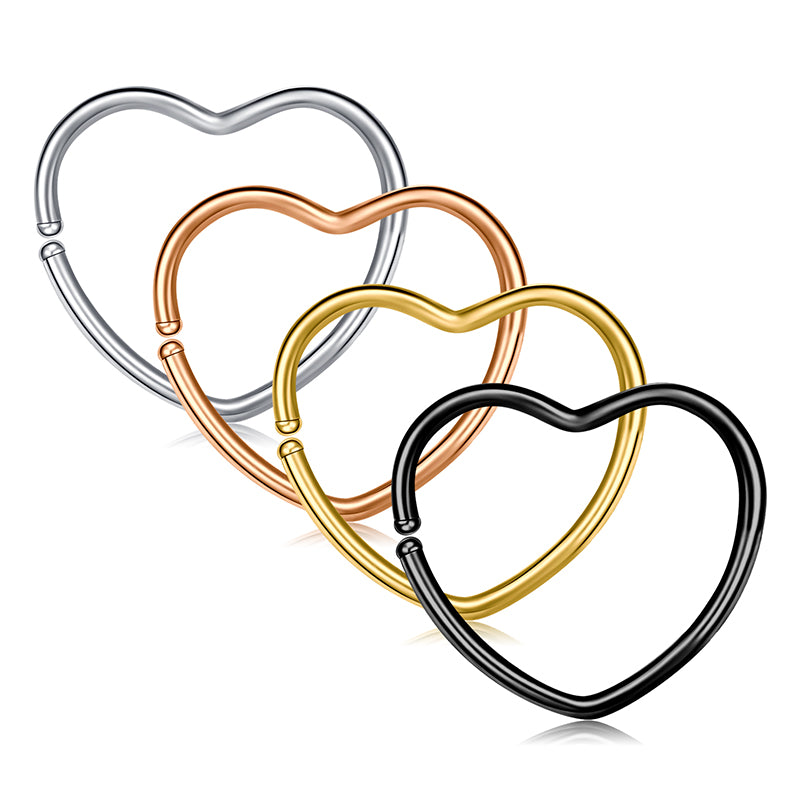 Nose Rings Hoop 20G 10MM Heart Shape Nose Hoop Ring Stainless Steel Hoop Nose Rings for Women