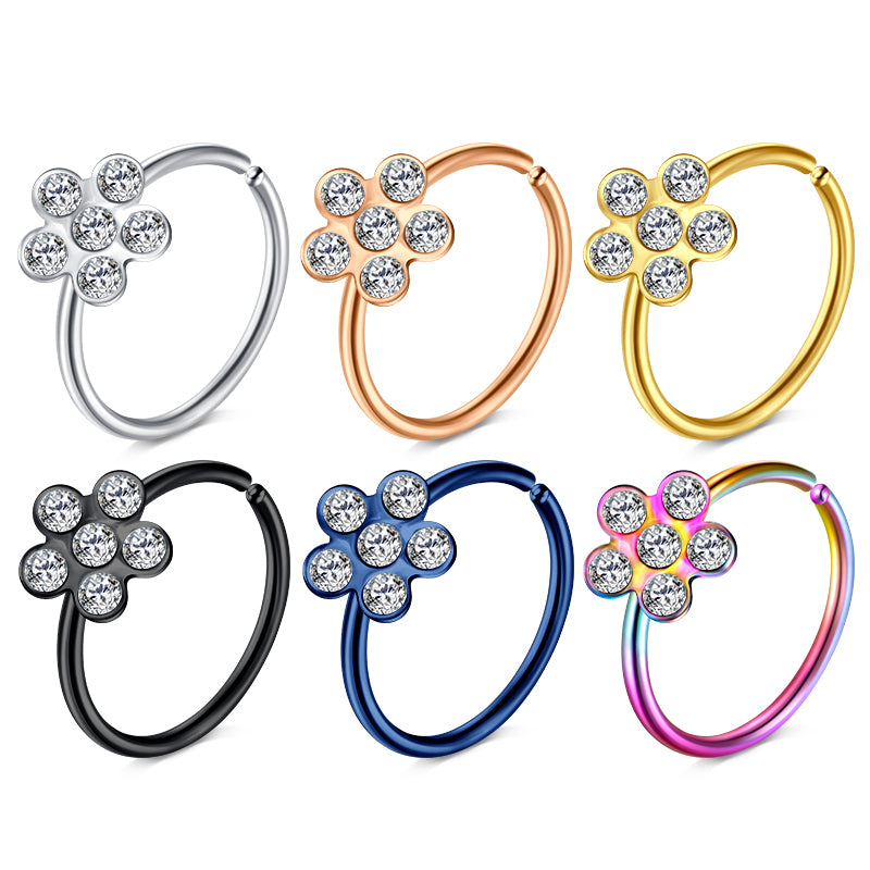 20G Nose Rings Hoop Surgical Steel Flower Diamond Nose Hoop Rings 8MM 10MM Nose Hoops