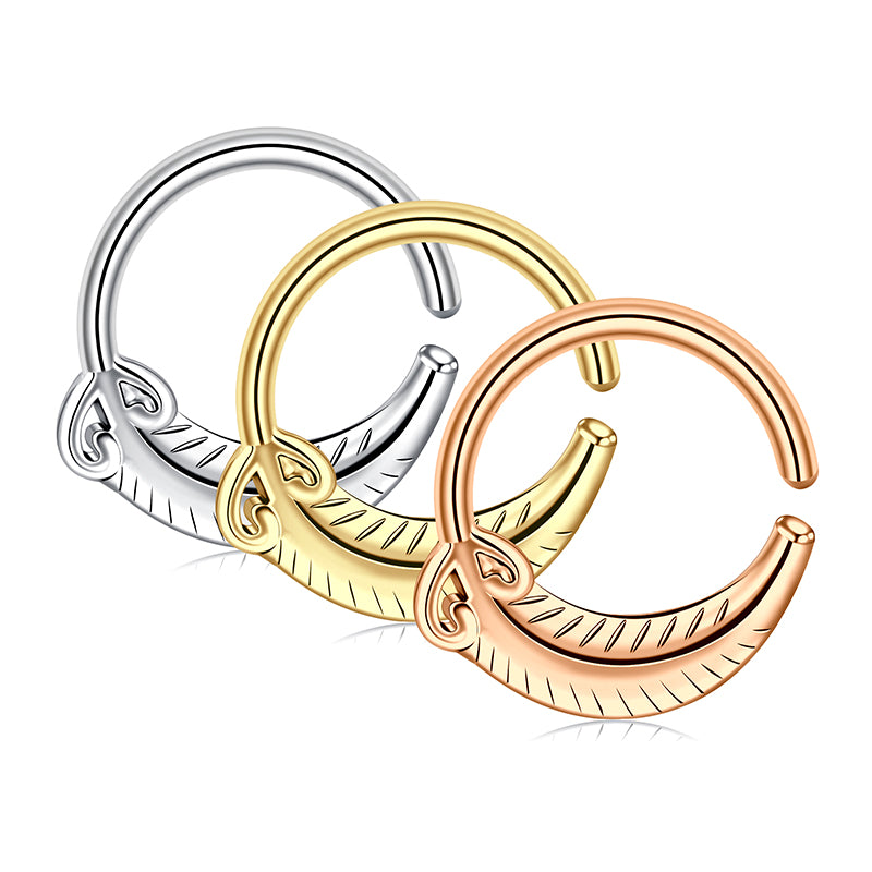 18G 8MM Nose Rings Hoop Surgical Steel Nose Hoop Rings Feather Nose Septum Rings Piercing
