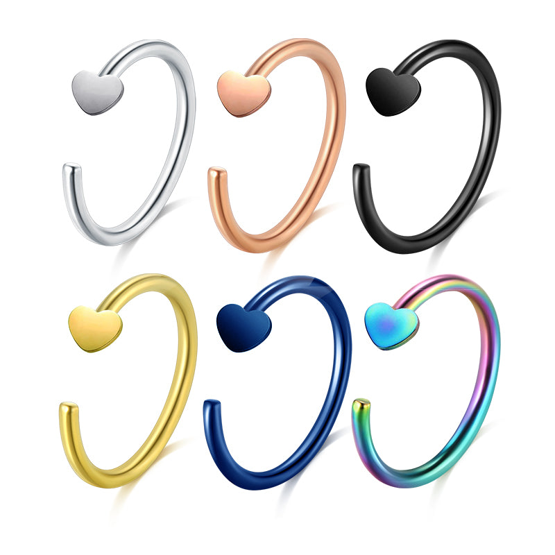 Nose Rings Hoop Stainless Steel 20G 8mm Hoop Nose Rings for Women Heart Top