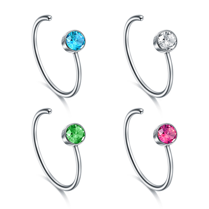 16G 18G 20G 22G CZ Nose Rings Hoops Stainless Steel 8mm 10mm Hoop Nose Ring Nose Piercing