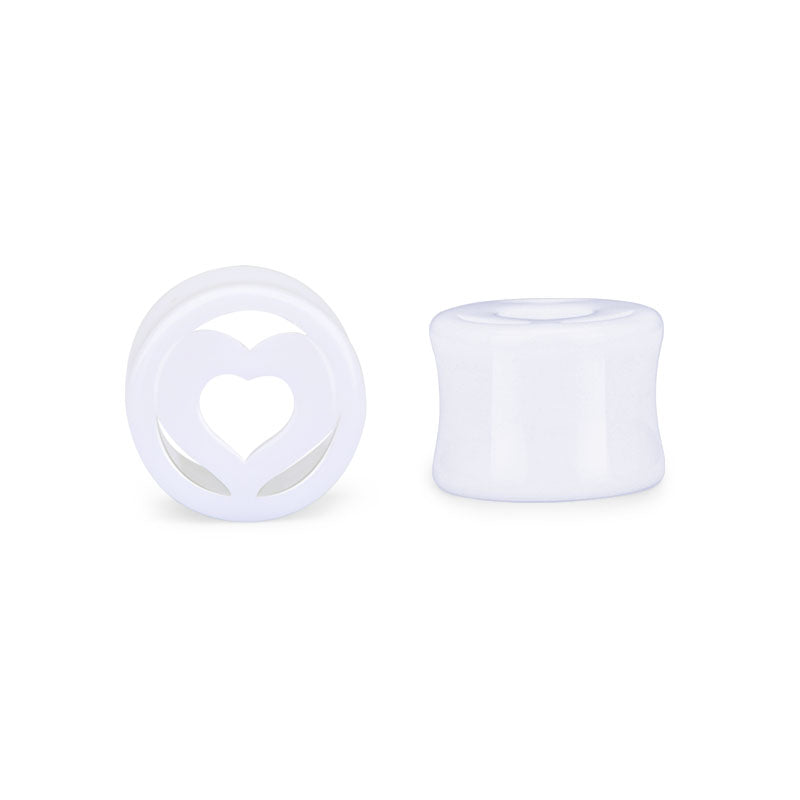 10mm white acylic ear tunnel plug hollow heart