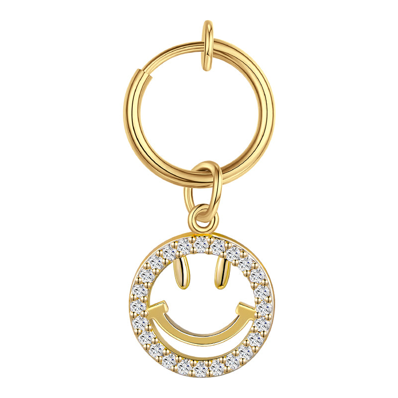 Fake Belly ring with Gold Smile Face Dangle