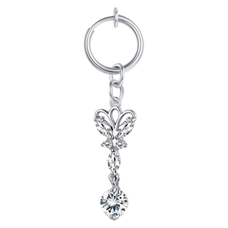 CZ Butterfly Fake Belly Ring in Silver