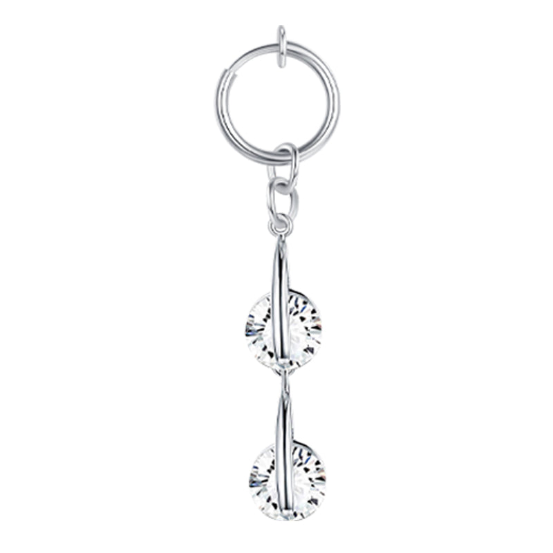 Double CZ Dangle Silver Fake Belly Ring