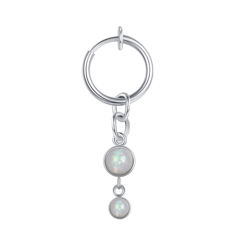 White Opal Dangle Clip On Fake Belly Ring