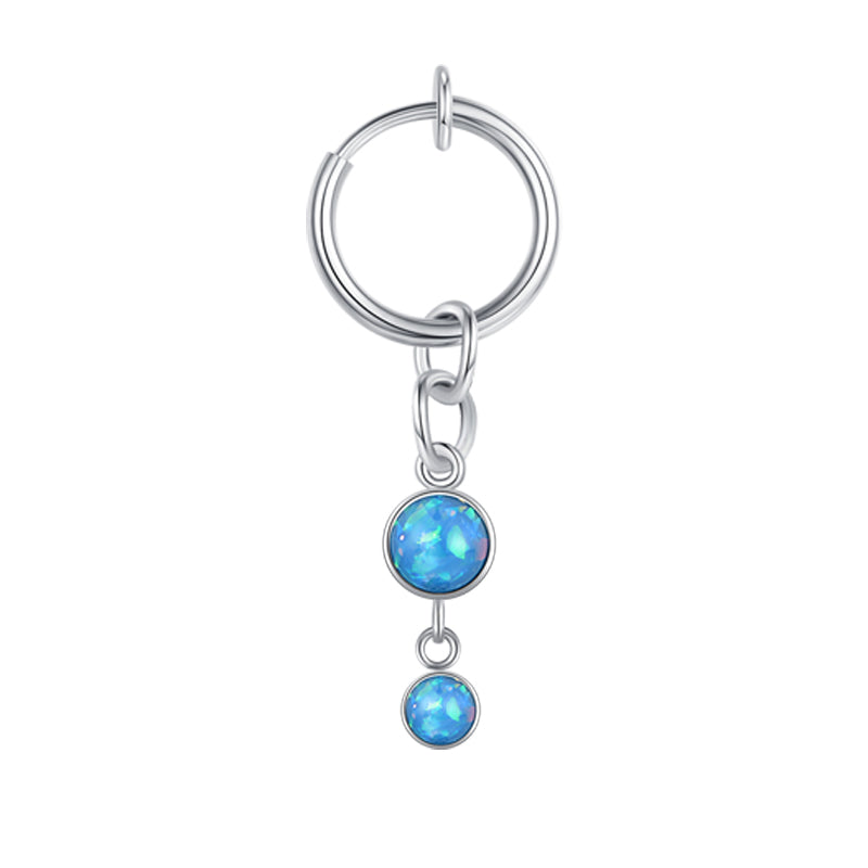Blue Opal Dangle Clip On Fake Belly Ring