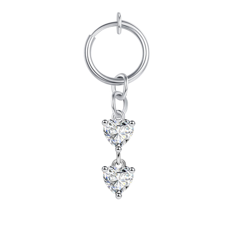 Double CZ Dangle Silver Fake Belly Ring