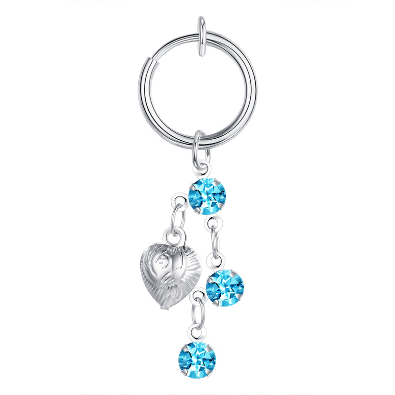 Heart With Blue CZ Fake Belly Ring