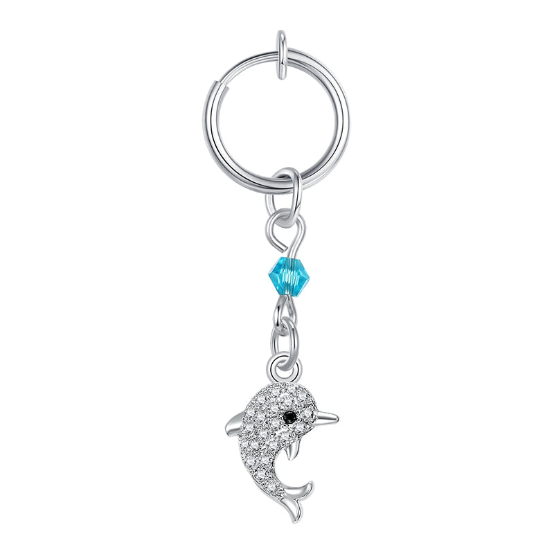 Clip On Navel Ring Style Dolphin Dangel